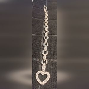 Vintage bracelet. Sterling Silver & Cubic Zirconia blinged out Heart Clasp.